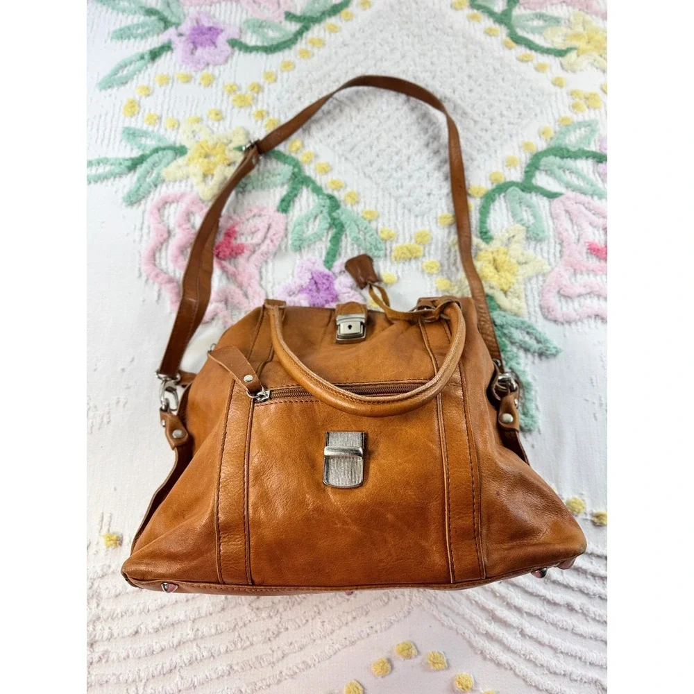 Borse in Pelle Italian Cognac Brown Leather Satchel Crossbody Bag